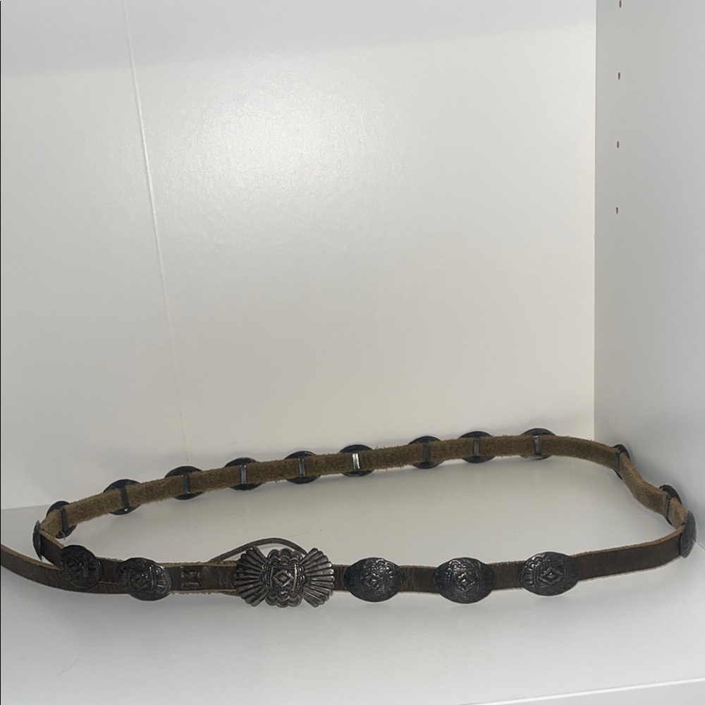Sterling Silver Brown Leather Concho Belt